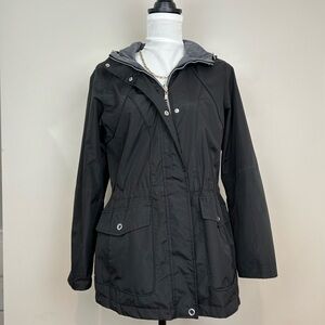 Black Anorak Hooded Rain Jacket Fur Lined Windbreaker 3/4 Length Car Coat